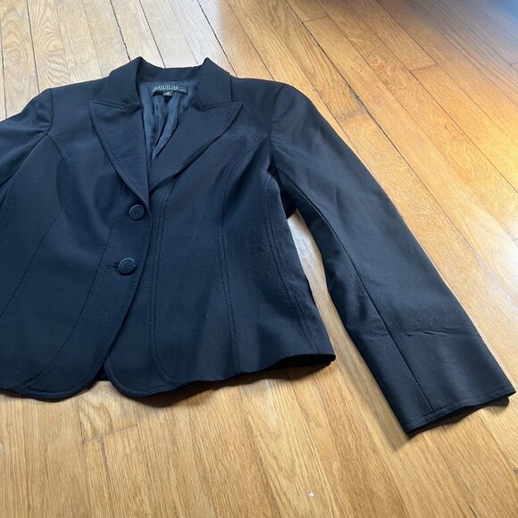 Lafayette 148 New York Size 10 Petite Black Wool Peak Lapel Fitted Blazer Jacket - Picture 7 of 16